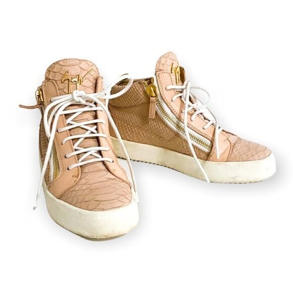 GIUSEPPE ZANOTTI Blush Pink Snake Embossed Leather Sneakers, Size 38EU - Picture 6 of 13